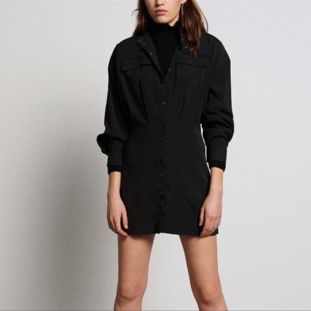Ba&Sh Black Button-Front Mini Dress